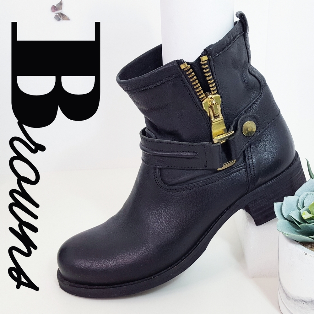BROWNS🔥Italian Leather Ankle Bootes|Zipped|Round Toe| Low Heels